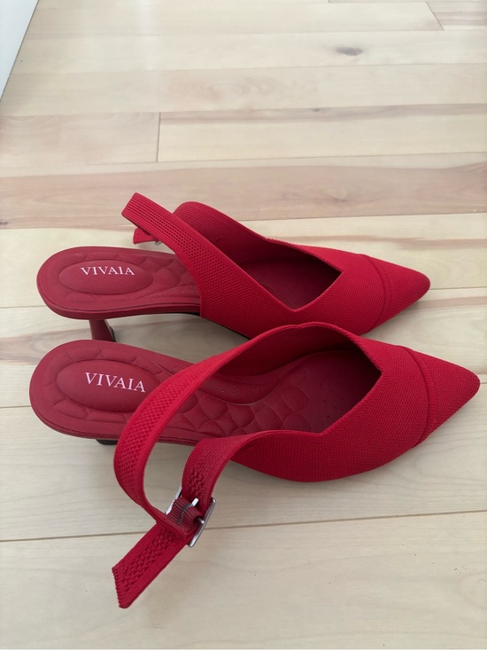 Vivaia Shoes - VIVAIA Red Pointed Slingback Kitten Heels